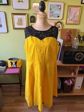 Bbonlinedress Retro 1950s Yellow Polka Dot Lace Dress XL/Large (Tagged 3XL)